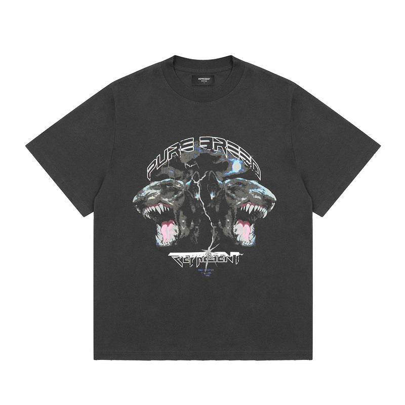 Present T Shirt Vintage Distressed Doberman Pinscher Printed round Neck Loose