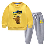 Children Pokemon Pikachu Hoodie & Pant Set Fleece Lined Padded Warm Keeping Winter Clothes Sweatershirt Suit