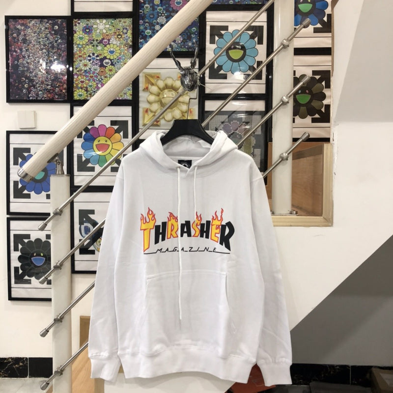 Thrasher Hoodie Flame Loose Hooded Sweater for Men and Women Autumn and Winter