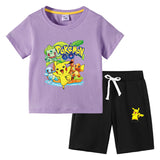 Children Pokemon Pikachu Tshirts & Shorts Cotton Short Sleeve Shorts Two Pieces Neutral