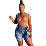 Women Plus Size Denim Shorts Ripped Slim Fit Denim Shorts