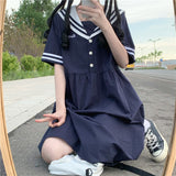 Gothic Lolita Harajuku Style Clothing College Style Girl Sailor Collar Sailor Suit Gathers Short Sleeve Dress