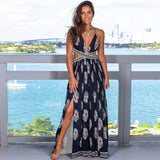 Beth Dutton Bohemian Dress Summer Spring Midi Dresses Sexy Retro Printed Slit Backless Lace up Dress