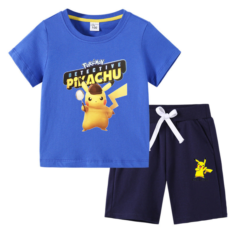 Children Pokemon Pikachu Tshirts & Shorts Cotton Short Sleeve Shorts Two Pieces Neutral