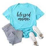 Boy Mama T Shirts Blessed Mama Letter Print Short-Sleeve T-shirt