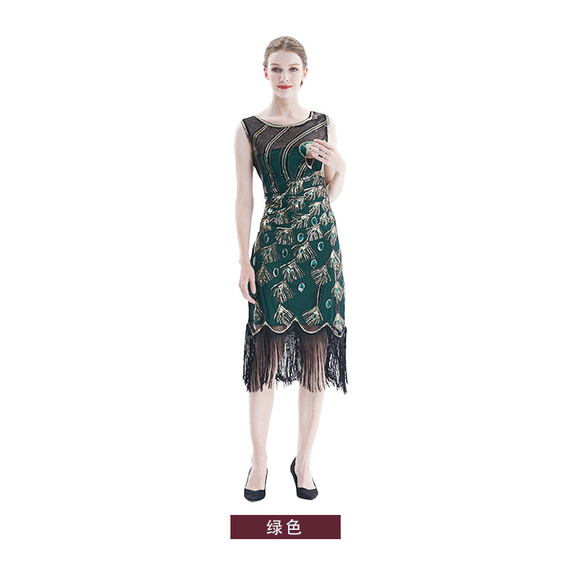 The Great Gatsby Prom Dresses round Neck Sleeveless Peacock Dress