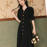 Women's cottagecore Dress Vintage V-neck Puff Sleeve Dress Summer Women's Clothing Black Dress