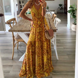 Women Bohemian Dress Sexy Sling Dress Holiday Floral Print Dress