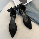 Nude Block Heel Sandals Bow Rhinestone High Heel Shoes