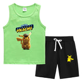 Children Pokemon Pikachu Tshirts & Shorts Summer Vest Middle Pants Sports Casual Thin Two Pieces