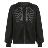 Skeleton Hoodie Autumn Sexy Loose Hooded Zipper Top