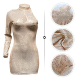 Autumn and Winter Nightclub Party Sequined Hollow-out One-Shoulder Sleeve Sexy Dress