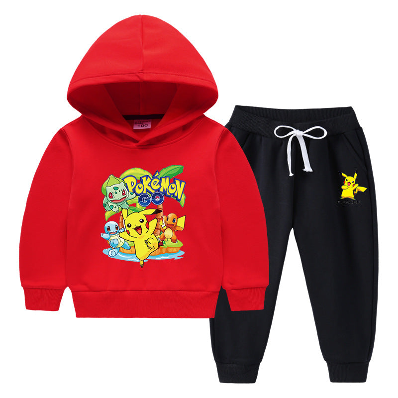 Children Pokemon Pikachu Hoodie & Pant Set Fleece Lined Padded Warm Keeping Winter Clothes Sweatershirt