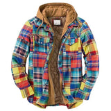 Mens Flannel Jacket with Hoodie Thickened Cotton-Padded Coat Printing Hooded Hooded Jacket Coat Shirt Men