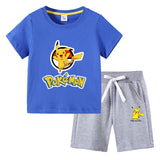 Children Pokemon Pikachu Tshirts & Shorts Cotton Short Sleeve Shorts Two Pieces Neutral
