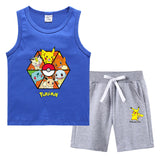 Children Pokemon Pikachu Tshirts & Shorts Summer Vest Middle Pants Sports Casual Thin Two Pieces