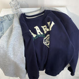 Harvard Sweatshirt Ice Cream Printed Terry Cotton round Neck Light Gray Long Sleeve Sweater