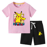 Children Pokemon Pikachu Tshirts & Shorts Cotton Children Short Sleeve Shorts Two Pieces