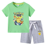 Children Pokemon Pikachu Tshirts & Shorts Cotton Short Sleeve Shorts Two Pieces Neutral