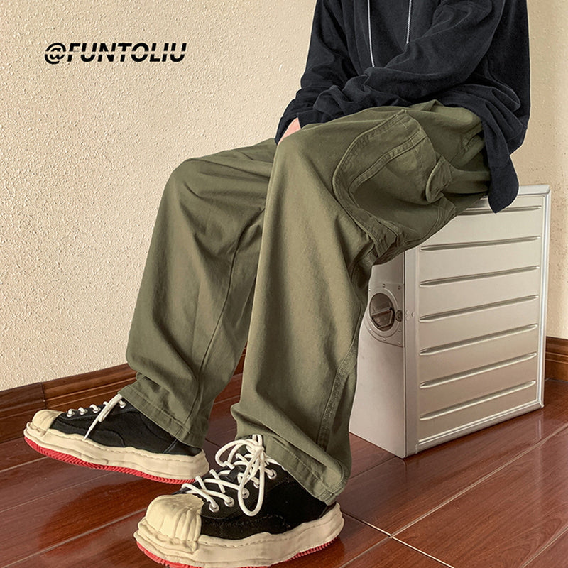 Men Cargo Pants Straight Casual Pants Men Spring and Autumn Baggy Track Pants