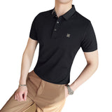 Men Short Sleeve T-shirt Slim-Fitting Simple Embroidered Lapel T-shirt