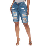 Women Plus Size Denim Shorts Hole Denim Hot Pants