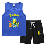Children Pokemon Pikachu Tshirts & Shorts Vest Middle Pants Sports Casual Thin Two Pieces