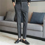Men Trousers Simple Embroidered Solid Color Casual Suit Pants