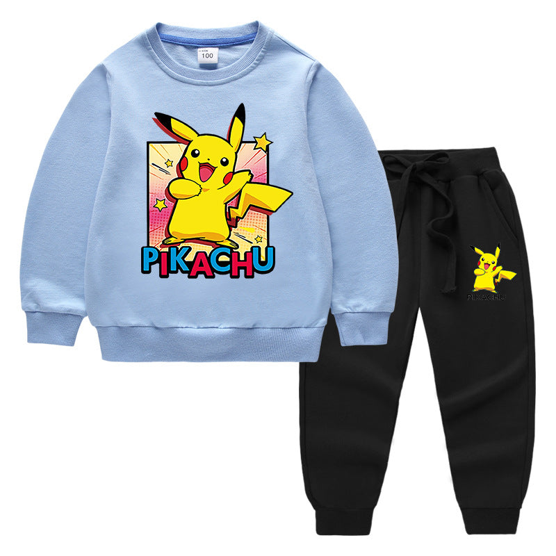Children Pokemon Pikachu Hoodie & Pant Set Sweatshirt Set Solid Color Cotton Warm
