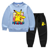 Children Pokemon Pikachu Hoodie & Pant Set Sweatshirt Set Solid Color Cotton Warm