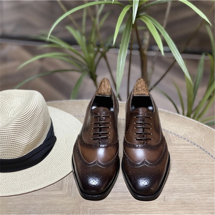 Indo Western Shoes British Retro Business Formal Wear Leather Shoes Men's Autumn Leisure Men's Shoes Genuine Leather Breathable Brogue Carving Shoes
