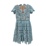 Women Exotic Dresses Summer Blue V-neck Hollow Lace Dress