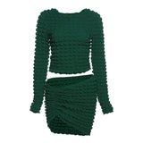 Women Top & Skirt 2 Piece Set Spring/Summer round Neck Long Sleeve T-shirt Slim Fit Sheath Skirt Suit