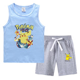 Children Pokemon Pikachu Tshirts & Shorts Vest Middle Pants Sports Casual Thin Two Pieces