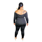 Women Plus Size Jumpsuits Solid Color Off-Shoulder Tight Sexy Jumpsuit