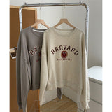 Harvard Sweatshirt Vintage Loose Letter Embroidery Circle Cotton round Neck Long Sleeve Pullover Hoodie
