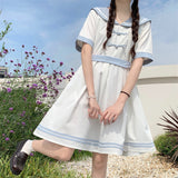 Gothic Lolita Harajuku Style Clothing Embroidered Chinese Knot Button Contrast Color Short Sleeve Dress