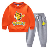 Children Pokemon Pikachu Hoodie & Pant Set Fleece Lined Padded Warm Keeping Winter Clothes Sweatershirt Suit