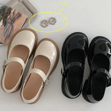 Nude Block Heel Sandals Mary Jane Leather Shoes