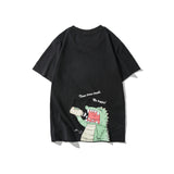 Men's T-shirt Summer Short-Sleeved Men's T-shirt Hong Kong Style Fashion All-Match Loose Cartoon Dinosaur Printed Top