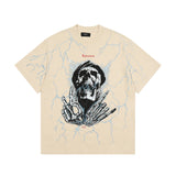 Present T Shirt Present Short Sleeve Men's Vintage Lightning Skull Wash Couple Trendy Brand T-shirt