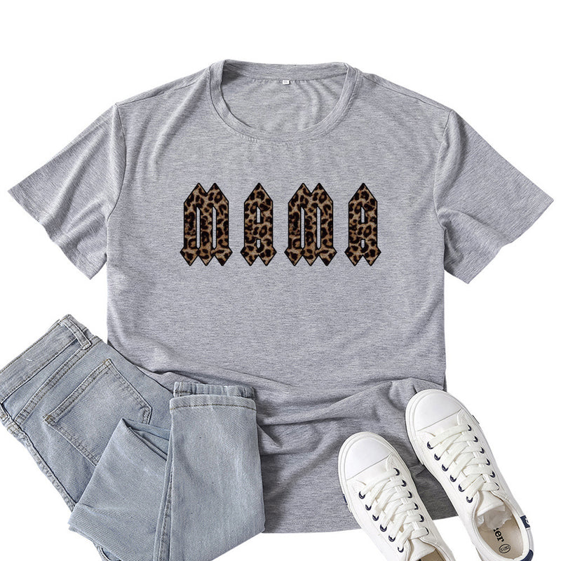 Boy Mama T Shirt Leopard Mama Letter Print T-shirt