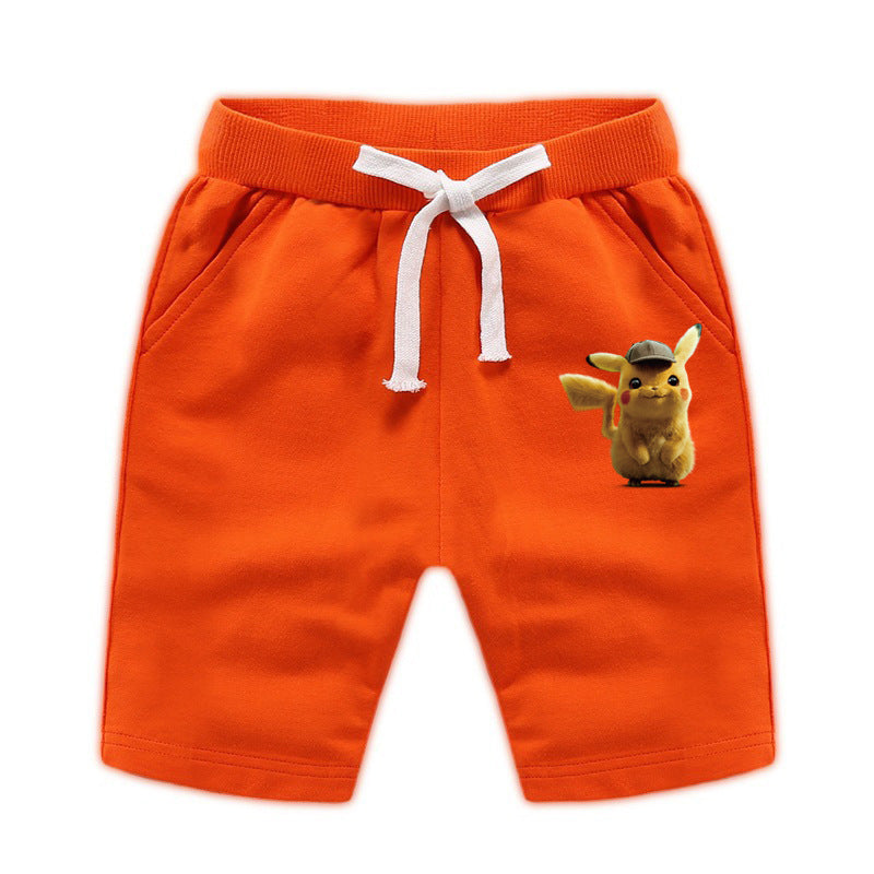 Children Pokemon Pikachu Shorts Summer Boys and Girls Thin Cropped Pants Cotton Pikachu Casual