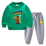 Children Pokemon Pikachu Hoodie & Pant Set Fleece Lined Padded Warm Keeping Winter Clothes Sweatershirt Suit