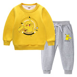 Children Pokemon Pikachu Hoodie & Pant Set Fleece Lined Padded Warm Keeping Winter Clothes Sweatershirt Suit