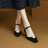 Nude Wide Fit Block Heels Genuine Leather Retro Bow Sandals