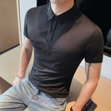 Men Polo Shirts Slim-Fit Lapel Short-Sleeved T-shirt