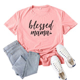 Boy Mama T Shirts Blessed Mama Letter Print Short-Sleeve T-shirt