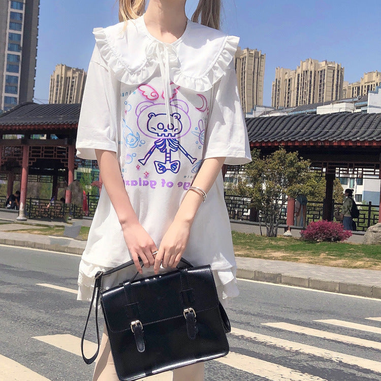 Gothic Lolita Harajuku Style Clothing Interstellar Travel Printed Cute Preppy Style T-shirt