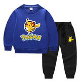 Children Pokemon Pikachu Hoodie & Pant Set Two-Piece Solid Color Baby Cotton Sweater Set